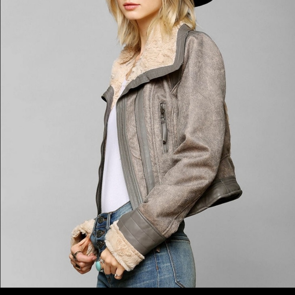 Members Only M grey faux fur lined coat jacket